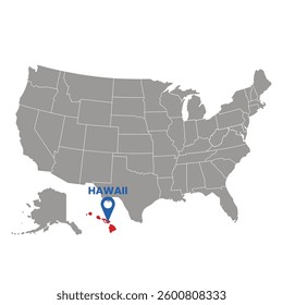 Hawaii is marked on a map of the United States making it ideal for travel planning or location highlighting projects.