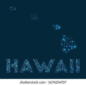 Hawaii network map. Abstract geometric map of the US state. Internet connections and telecommunication design. Beautiful vector illustration.