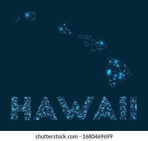 Hawaii network map. Abstract geometric map of the island. Internet connections and telecommunication design. Classy vector illustration.