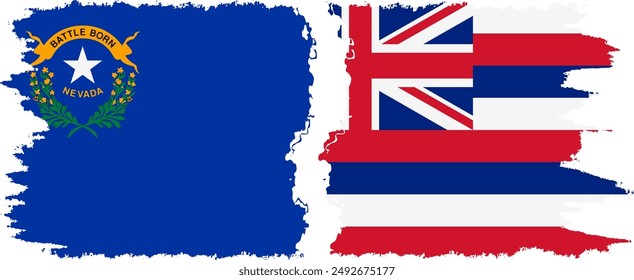 Hawaii and Nevada states grunge brush flags connection, vector