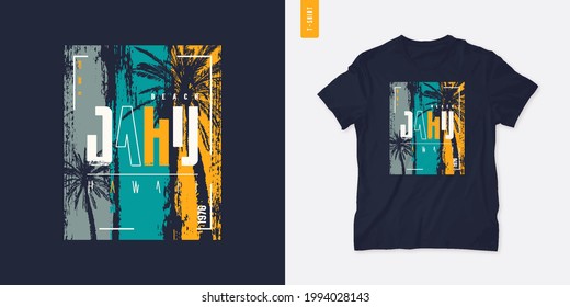 Hawaii Oahu beach vector t-shirt design, poster, print.