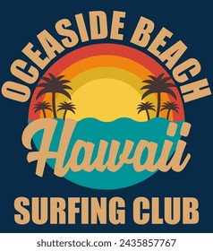 Hawaii oceanside beach tee print with palm tree. Vector