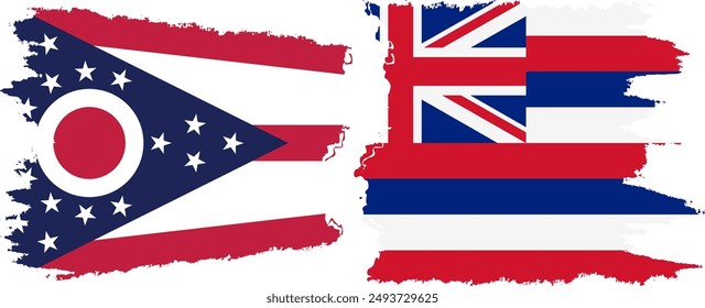 Hawaii and Ohio states grunge brush flags connection, vector