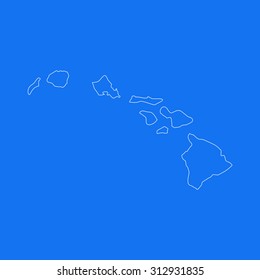 Hawaii Outline Map, Stroke. Line Style. White And Blue. Vector EPS8