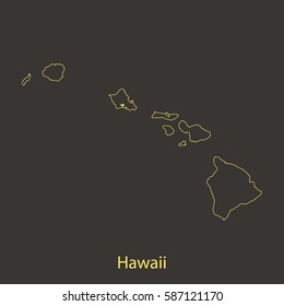 Hawaii outline,stroke of map with administrative division. Vector illustration