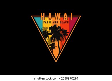 Hawaii palm and beach, silhouette retro vintage style
