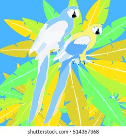Hawaii palm tree parrot Caribbean Gold. vector illustration