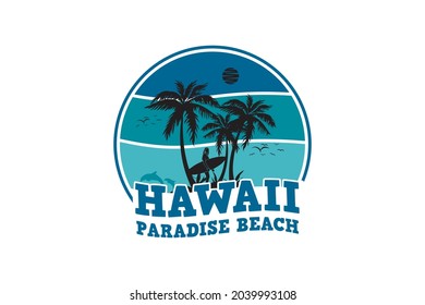 Hawaii paradise beach, design silhouette retro style.