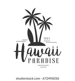 Hawaii paradise, since 1965 logo template, black and white vector Illustration