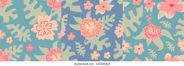 hawaii pattern summer background tropical vector illustration seamless leaf wallpaper nature print floral flowers spring romantic set