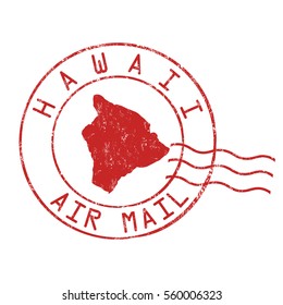 Hawaii post office, air mail, grunge rubber stamp on white background, vector illustration