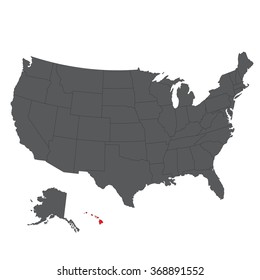 Hawaii red map on gray USA map vector