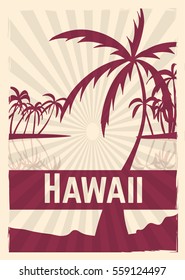 Hawaii retro poster.Hawaii vector ullustration.