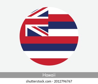 Bandera de Círculo Redondo de Hawái. Icono de la pancarta del botón circular del estado de HI USA. Bandera Estatal de los Estados Unidos de América en Hawái. El vector EPS del estado de Aloha