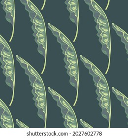 Hawaii nahtlose Naturmuster mit doodle Banane Blätter Druck. Blauer Hintergrund. Einfache Blumenschmuck. Flacher Vektordruck für Textilien, Gewebe, Geschenkpapier, Wallpaper. Endlose Illustration.