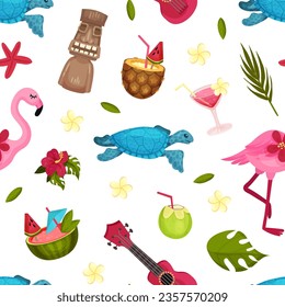 Hawaii Seamless Pattern Design with Cocktail Vector Template