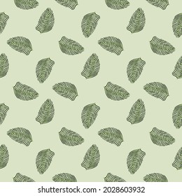 Hawaii nahtloses Muster mit hellgrünem geometrischem Farnblattdekor. Pastellgrauer Hintergrund. Grafisches Design für die Verpackung von Papier und Texturen aus Stoff. Vektorgrafik.