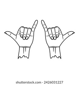 hawaii shaka sign black and white vector illustration