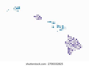 Havaí, forma do estado de construção de células coloridas. Mapa de estilo digital do Havaí sobre fundo branco. Blocos quadrados arredondados de tamanho pequeno. Ilustração vetorial abstrata.