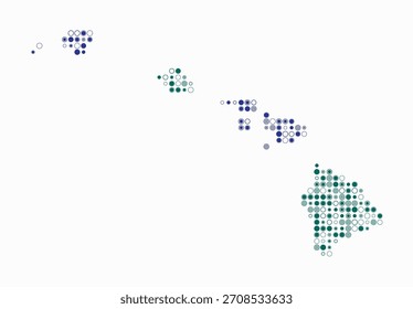 Havaí, forma do estado de construção de células coloridas. Mapa de estilo digital do Havaí sobre fundo branco. Blocos circulares de tamanho pequeno. Ilustração de vetor simples.