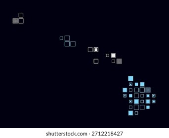 Hawaii, Form des Zustands der farbigen Zellen. Digitale Stilkarte des Hawaii auf dunklem Hintergrund. Große quadratische Blöcke. Stilvolle Vektorgrafik.