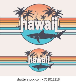 Tipografia tubarão Hawaii, t-shirt gráficos, vetores