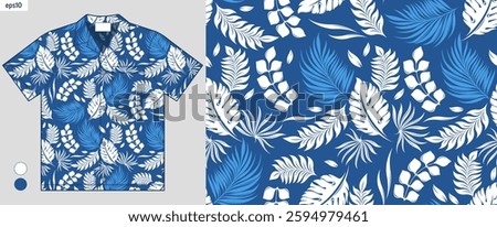 Hawaii shirt leaf pattern, summer fashion trend, beachwear, tropical vibes. High quality vector artwork, perfect for fabric prints and clothing, not AI-generated.