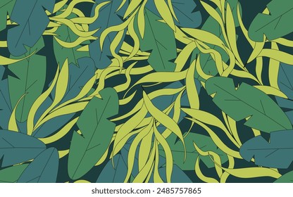 Hawaii shorts Print design. Seamless pattern with Tropical Leaves. Summer Wall, textile printing design. Hand Drawn vector aesthetic can used wallapper. Editable stroke