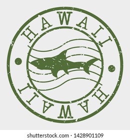 Hawaii Stamp. Shark Silhouette Seal. Round Design. Vector Icon. Design Retro Insignia.