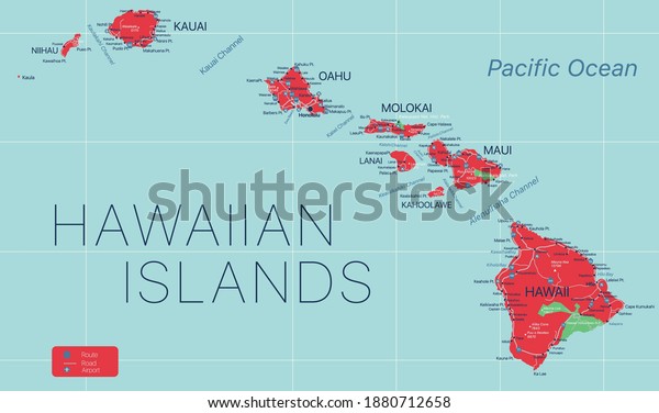 Hawaii State Detailed Editable Map Cities Stock Vector (Royalty Free ...