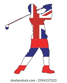 A Hawaii state golfer silhouette taking his swing isolated on white with state flag inset