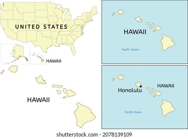 Hawaii state location on map of USA