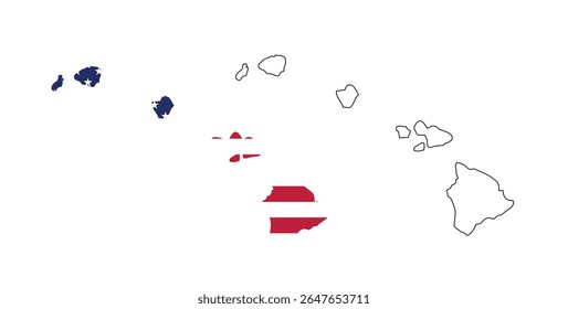 Hawaii state map with USA flat design and  black outline. Patriotic and educational vector perfect for presentation, learning, or design projects.