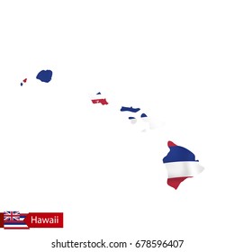 Hawaii state map with waving flag of US State. Vector illustration.