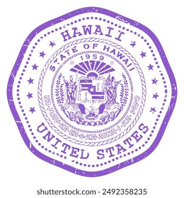 Hawaii-Staatsstempel mit Siegel, USA-Reisestempel, schäbiger Poststempel von Hawaii, Vektorgrafik