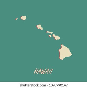 Hawaii state of US map vector outlines illustration in a three dimensional grunge background