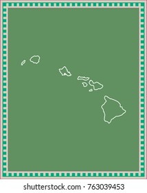 Hawaii state of USA map vector outline illustration in green background