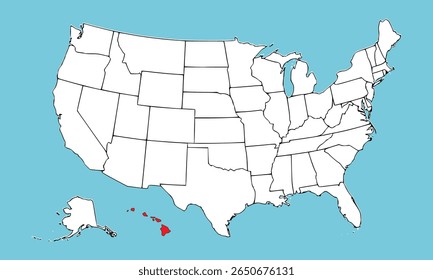 Hawaii State, USA, vector map isolated on United states map. High detailed illustration. Flat style. Vector illustration