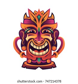 Hawaii Style Object. Colorful Happy Tiki Mask. Vector Illustration. Isolated