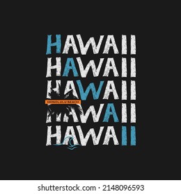 hawaii  stylish t-shirt and apparel trendy design with palm trees silhouettes, typography, print, vector illustration. Global swatches.
