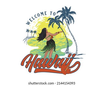 Hawaii summer beach vector typography design for print