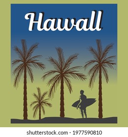 Hawaii summer graphic t-shirt design, tropical print, vector illustration.