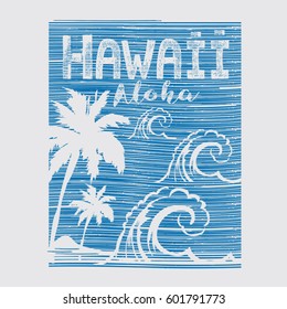 Hawaii  summer illustration, typography, tee shirt graphics, vectors
