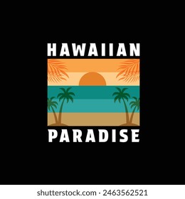 Hawaii summer paradise palm tree sunset color retro vintage style