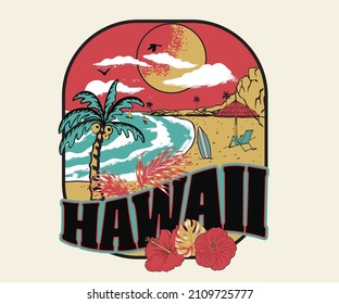 hawaii summer retro vector print design artwork