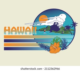 hawaii summer vibes retro print vector design