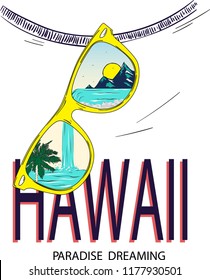 Hawaii, sunglasses illustration vector for summer t-shirt print design.