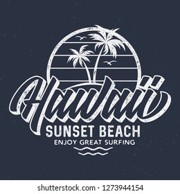 Hawaii Sunset Beach - Vintage Tee Design For Printing