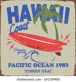 hawaii surf beach. summer tropical print.