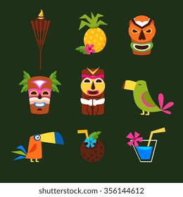 Hawaii Surf Retro Posters Collection in Flat Design Style. Vector Illustration Set.